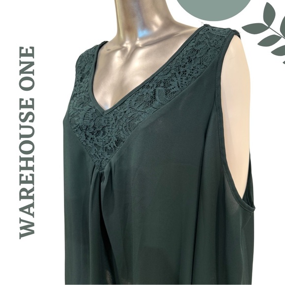 🛍️3/$40 Warehouse One Green Cold Shoulder Blouse Long Sleeve – Plus Size XXXL - Picture 3 of 5